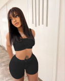 Women's Solid Color Casual Sexy Vest Lace-Up Shorts Two-Piece Set