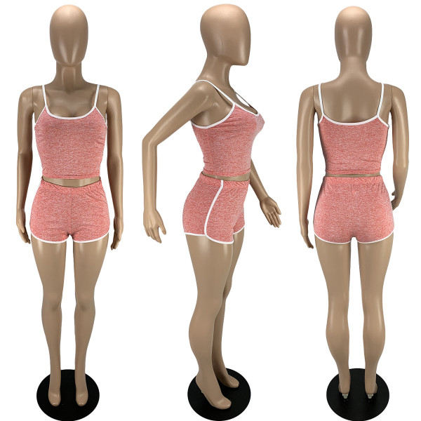Solid color tight-fitting casual sports two-piece suit