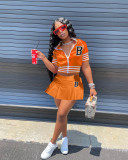 Women's Jacket Baseball Uniform Letter B Print Sports Skirt Set