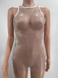 Sexy Women's Mesh stitching high-end sexy sleeveless ultralight dress