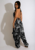 Deep V Halter Neck Backless Loose Jumpsuit