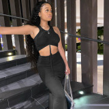 summer ribbed smocked two-piece