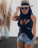 Sweater Fabric Split Cross Vest Top