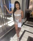 Sexy Women's Mesh stitching high-end sexy sleeveless ultralight dress