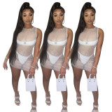 Sexy Women's Mesh stitching high-end sexy sleeveless ultralight dress