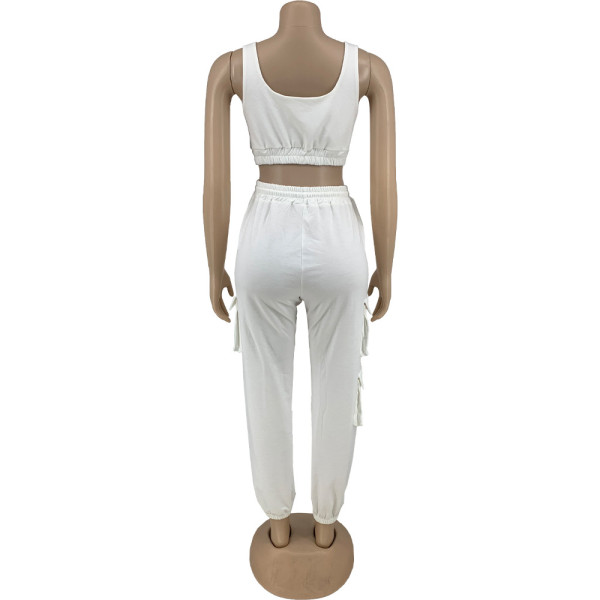 Printed Multi Pocket Tank Top Fashion Casual Suit Women's Two Piece