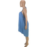 Women's Fashion Casual Sexy Solid Color Halter Strap Backless Loose Large Size Dress