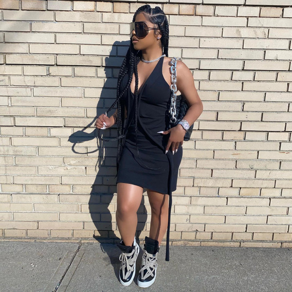 Sling personality stitching sexy dress