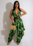 Deep V Halter Neck Backless Loose Jumpsuit