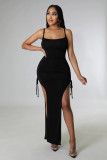 Sexy women's solid color smocked irregular suspender skirt
