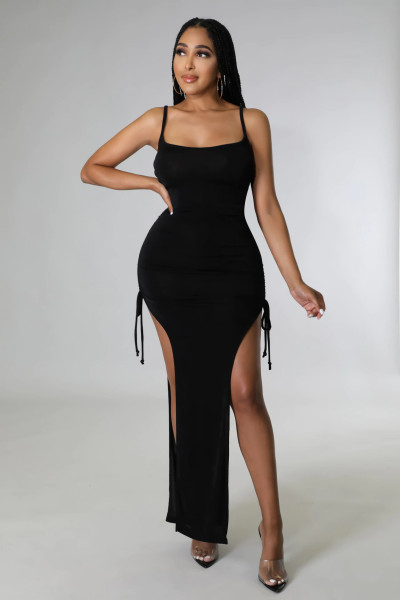 Sexy women's solid color smocked irregular suspender skirt