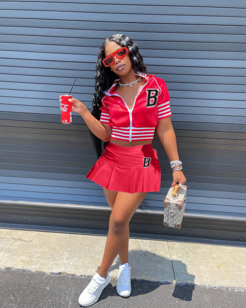 Women's Jacket Baseball Uniform Letter B Print Sports Skirt Set