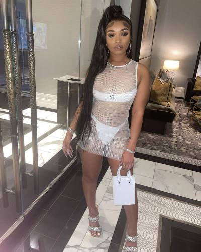 Sexy Women's Mesh stitching high-end sexy sleeveless ultralight dress