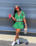 Women's Jacket Baseball Uniform Letter B Print Sports Skirt Set
