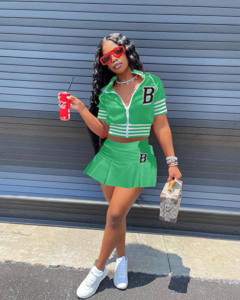 Women's Jacket Baseball Uniform Letter B Print Sports Skirt Set