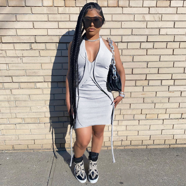 Sling personality stitching sexy dress