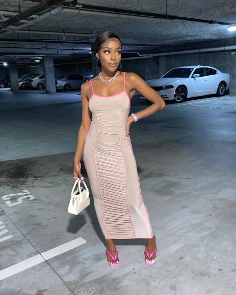 Sling naked back stitching sexy dress