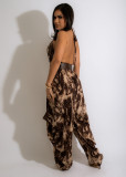 Deep V Halter Neck Backless Loose Jumpsuit