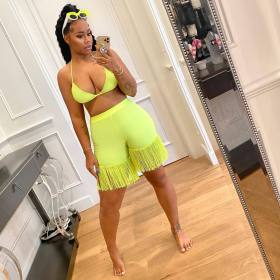 Women's Sexy Bra Fringe Shorts Set Beach Women's Two-Piece Set