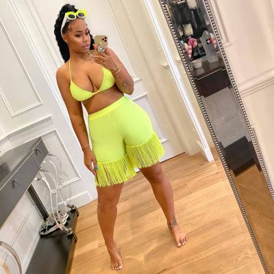 Women's Sexy Bra Fringe Shorts Set Beach Women's Two-Piece Set