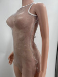Sexy Women's Mesh stitching high-end sexy sleeveless ultralight dress
