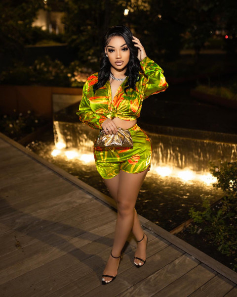 Tie-up long-sleeved top sexy hot pants two-piece set