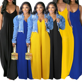 Women's Solid Color Casual Sling Loose Long Large Size Women's Spring Dress
