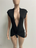 Deep V Sexy Short Dress Short Sleeve Rib