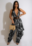 Deep V Halter Neck Backless Loose Jumpsuit