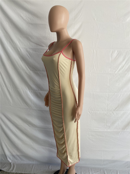 Sling naked back stitching sexy dress