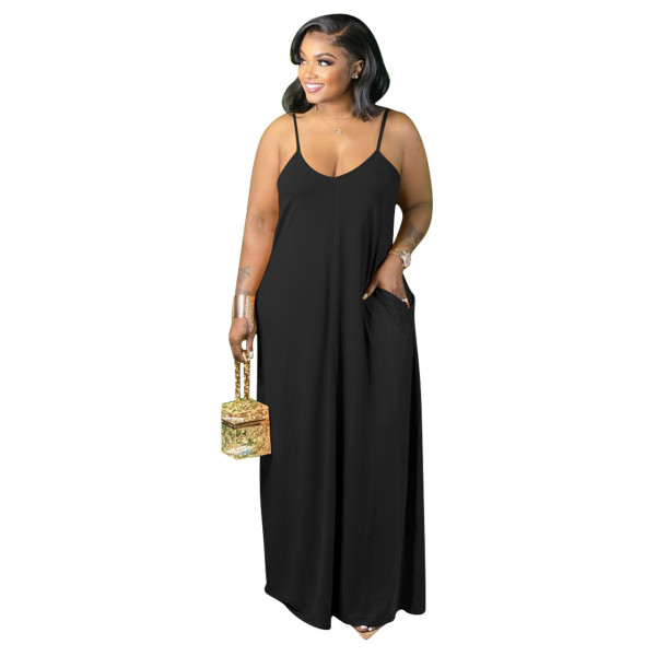 Women's Solid Color Casual Sling Loose Long Large Size Women's Spring Dress