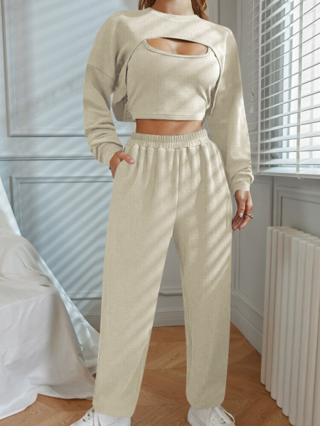 Waffle sports jogging three-piece set