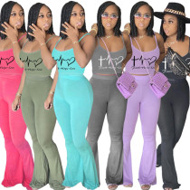 Printed suspender flared trousers casual suit Printed suspender flared trousers casual suit