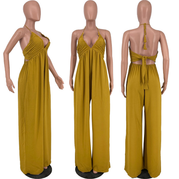 Suspenders Backless Bandeau Wide Leg Pants Jumpsuits