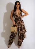 Deep V Halter Neck Backless Loose Jumpsuit