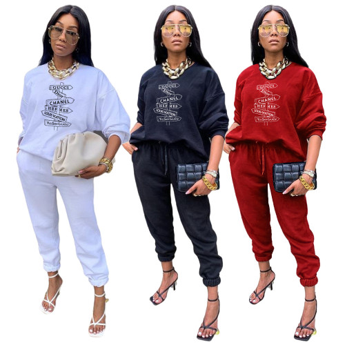 Fashion Casual Letter Print Girls Sports Pure Suit