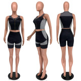 Fashion Slim Zip Print Sleeveless Two Piece