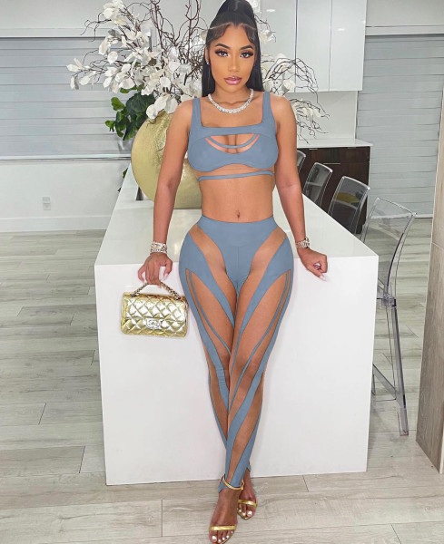Irregular stitching hollow suspenders fashion suit two-piece set
