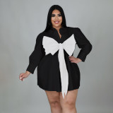 Solid Color Patchwork Tie Oversized Loose Shirt Dress
