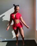 Two-piece set of solid color bow vest shorts