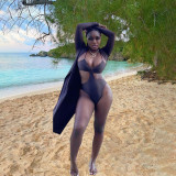 Sexy Elastic Swimsuit Sunscreen Solid Color Two Piece Set