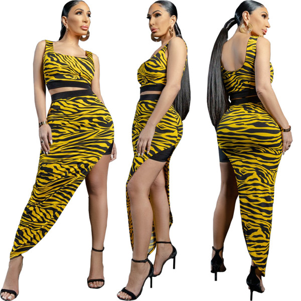 Fashionable and sexy new striped print two-piece set