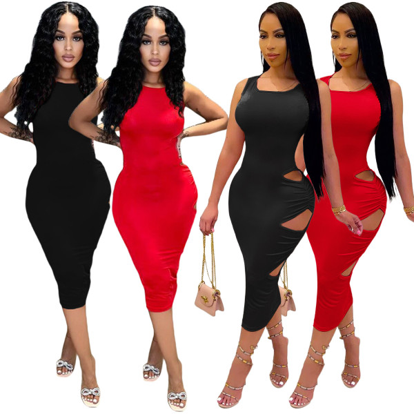 Nightclub open back diamond cutout brushed fabric dress