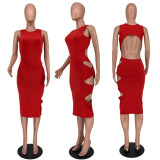 Nightclub open back diamond cutout brushed fabric dress