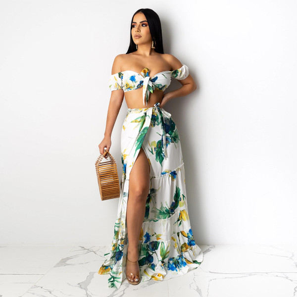Printed Short Sleeve Sexy Mopping Ladies Suit Dress