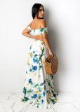 Printed Short Sleeve Sexy Mopping Ladies Suit Dress