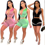 Fashion Slim Zip Print Sleeveless Two Piece