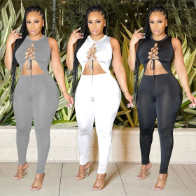Summer style chest cutout webbing vest two-piece suit
