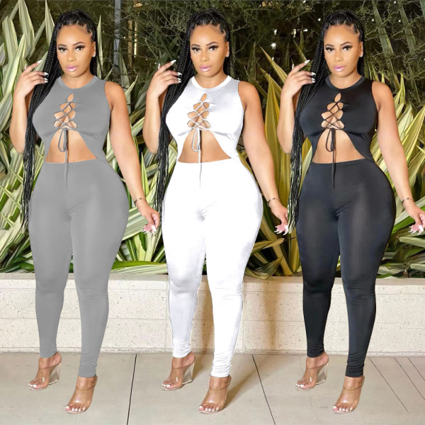 Summer style chest cutout webbing vest two-piece suit