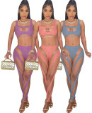 Irregular stitching hollow suspenders fashion suit two-piece set